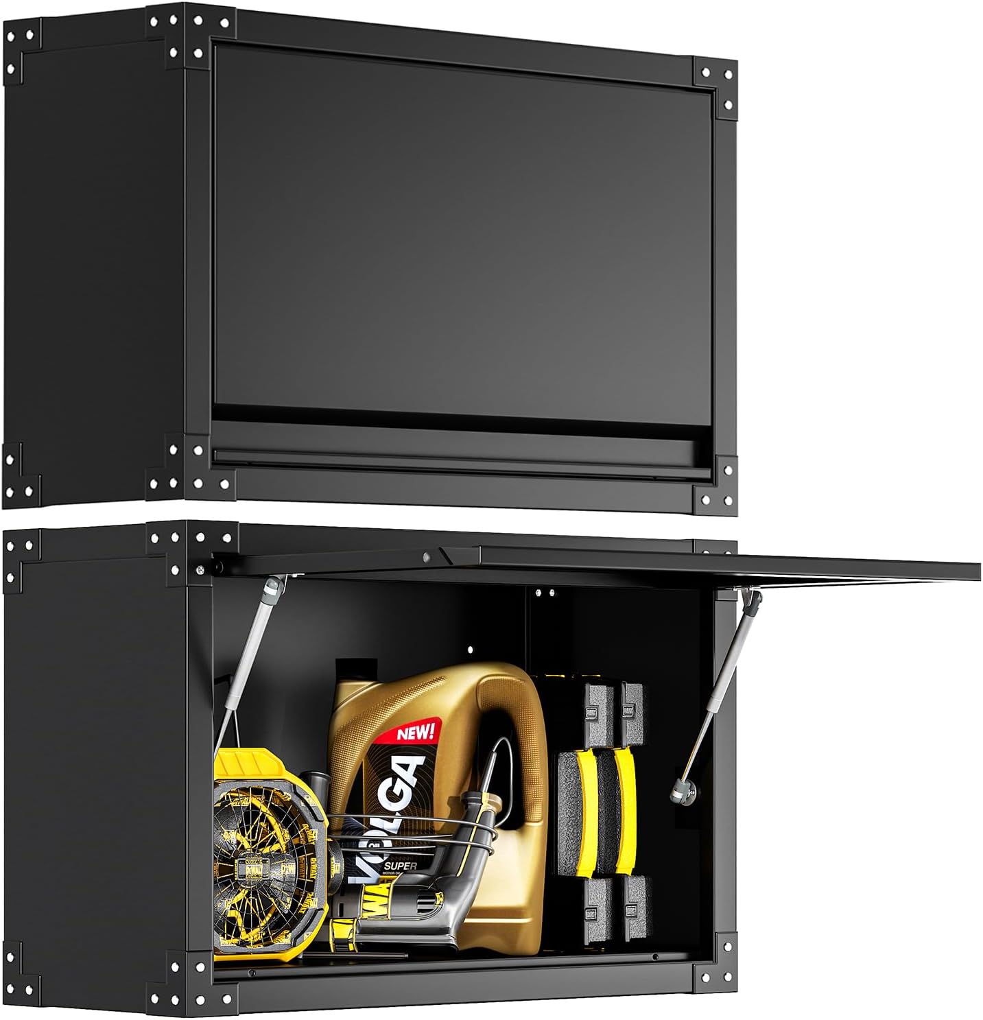 Greenvelly Metal Garage Storage Wall Mounted Cabinet with Flip Up Door, Black 20” H Hanging Steel Cabinets with Up-Flip Doors, Tool Wall Cabinets for Garage,Home Office, Kitchen (31” W x 13” D)